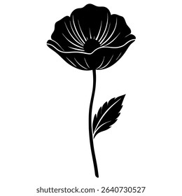 Discover the timeless beauty of this elegant black poppy flower silhouette against a pristine white background.