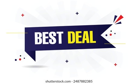 Discover the ultimate savings with our best deal banner, featuring a white background adorned with dynamic blue and yellow shapes.