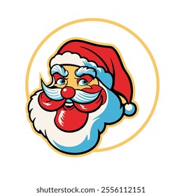 Discover a unique Santa Claus face illustration in a vibrant pop art cartoon style. Featuring bright details and captivating colors, this design brings a modern and expressive Santa to life against 