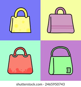 Discover a variety of hand-drawn handbags icons in a simple, flat design. Perfect for enhancing your projects with a touch of minimalist charm. Vector illustration.