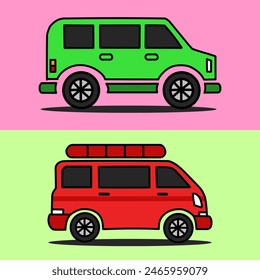 Discover a variety of hand-drawn minivan icons in a simple, flat design. Perfect for enhancing your projects with a touch of minimalist charm. Vector illustration.