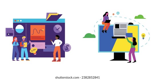 Discover a vector set of startup funding illustrations, showcasing various financial aspects and strategies for entrepreneurial success