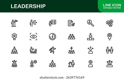 Discover a versatile leadership icon pack offering modern line illustrations tailored for management, strategy, and executive communication needs.