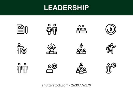 Discover a versatile leadership icon pack offering modern line illustrations tailored for management, strategy, and executive communication needs.
