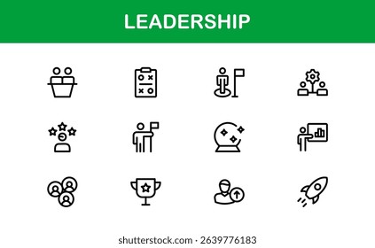 Discover a versatile leadership icon pack offering modern line illustrations tailored for management, strategy, and executive communication needs.