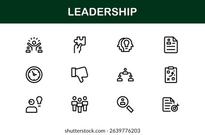 Discover a versatile leadership icon pack offering modern line illustrations tailored for management, strategy, and executive communication needs.