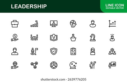 Discover a versatile leadership icon pack offering modern line illustrations tailored for management, strategy, and executive communication needs.