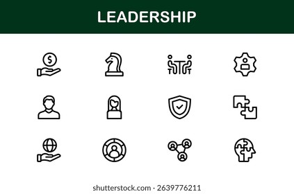 Discover a versatile leadership icon pack offering modern line illustrations tailored for management, strategy, and executive communication needs.