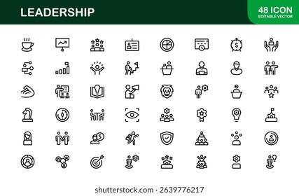 Discover a versatile leadership icon pack offering modern line illustrations tailored for management, strategy, and executive communication needs.