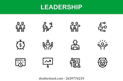 Discover a versatile leadership icon pack offering modern line illustrations tailored for management, strategy, and executive communication needs.