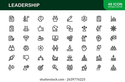Discover a versatile leadership icon pack offering modern line illustrations tailored for management, strategy, and executive communication needs.