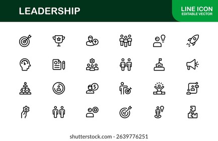 Discover a versatile leadership icon pack offering modern line illustrations tailored for management, strategy, and executive communication needs.