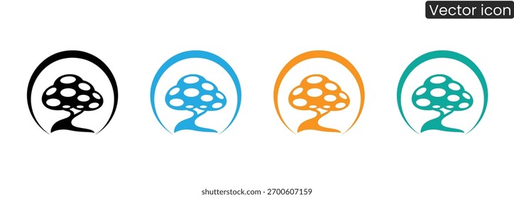 Discover versatile mushroom tree icons in four striking colors, perfect for adding a touch of nature or fantasy to your designs. Elevate your brand with these unique visual elements.