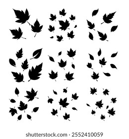 Descubra un conjunto versátil de hojas de otoño cayendo siluetas en formato Vector. Perfecto para diseños de temporada, proyectos inspirados en la naturaleza e ilustraciones creativas. De alta calidad y fácilmente personalizable