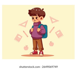 Discover a vibrant back to school illustration featuring a cartoon boy with a backpack—perfect for educational projects and classroom inspiration!