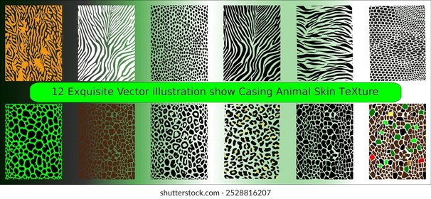 "Discover a vibrant collection of 12 animal skin pattern designs in EPS format, perfect for creative projects. Ideal for wallpapers, textiles, or digital artwork.