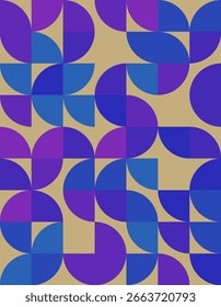 Entdecken Sie ein lebendiges, vom Bauhausstil inspiriertes geometrisches Muster, das eine kreative Mischung aus Formen und Farben zeigt. Perfekt für modernes Design!