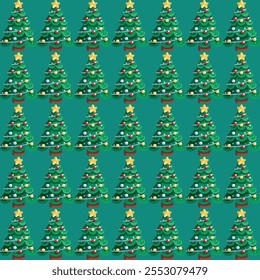 Discover vibrant, seamless Christmas tree tile patterns with colorful designs. Perfect as a vector background template for festive projects, holiday decor, and creative digital artwork.