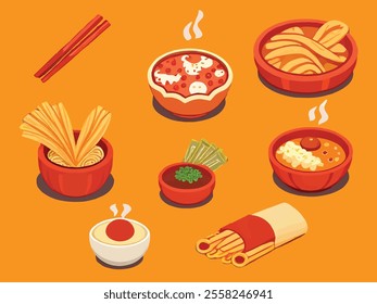 Discover the vibrant world of Chinese cuisine with this set of beautifully crafted vector icons. Featuring traditional dishes like dumplings, noodles, and dim sum, each icon is designed with intricate