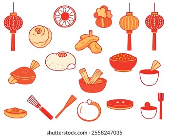 Discover the vibrant world of Chinese cuisine with this set of beautifully crafted vector icons. Featuring traditional dishes like dumplings, noodles, and dim sum, each icon is designed with intricate