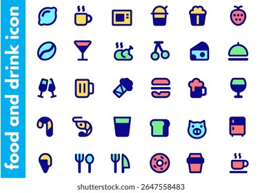 Discover a wide array of food and drink icons perfect for restaurants, cafes, food delivery services, recipe apps, and culinary blogs