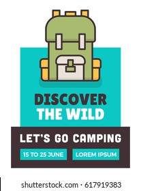 Discover the Wild. Camping Poster Template with Location and Time details. 
