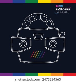 Discover a world of 3D imagery with this classic editable stereoscope toy icon, perfect for viewing vibrant, immersive retro photo scenes.