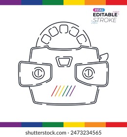 Discover a world of 3D imagery with this classic editable stereoscope toy icon, perfect for viewing vibrant, immersive retro photo scenes.