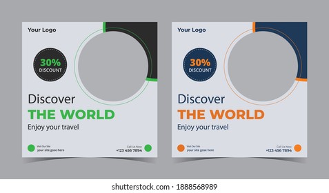 Discover the world social media, Travel social media post and flyer
