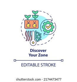 Discover your zone concept icon. Climatic condition. Gardening tip abstract idea thin line illustration. Isolated outline drawing. Editable stroke. Arial, Myriad Pro-Bold fonts used