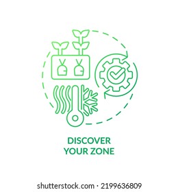 Discover your zone green gradient concept icon. Climatic condition. Growing plants. Gardening tip abstract idea thin line illustration. Isolated outline drawing. Myriad Pro-Bold font used