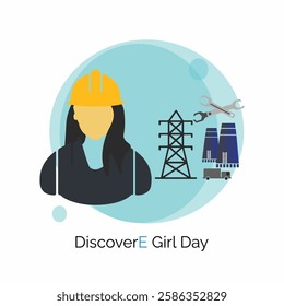 DiscoverE Girl Day  also known as Introduce a Girl to Engineering Day, vector, illustration. February 24. Woman engineer.