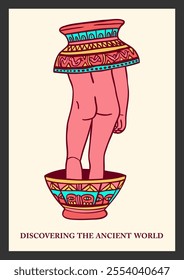 Discovering the Ancient World - Mythological Greek Figure Emerging from a Vase - Retro Illustration