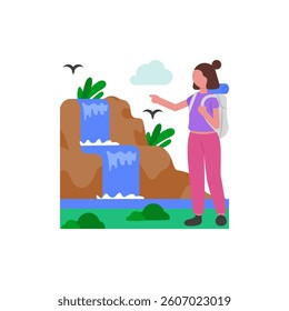 Discovering Beautiful Waterfalls Vector Illustration