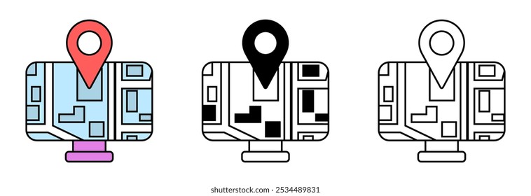 Discovering digital maps through colorful markers and symbols in a creative design showcasing navigation technology