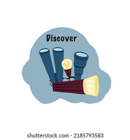 Discovering set with lamp glass binoculars and lamp