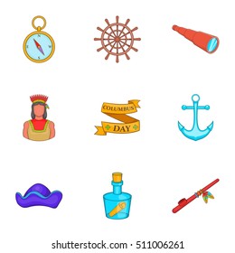 Discovery of America icons set. Cartoon illustration of 9 discovery of America vector icons for web
