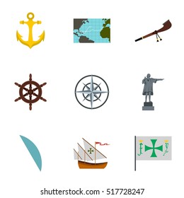 Discovery of America icons set. Flat illustration of 9 discovery of America vector icons for web