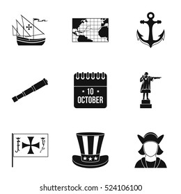 Discovery of America icons set. Simple illustration of 9 discovery of America vector icons for web