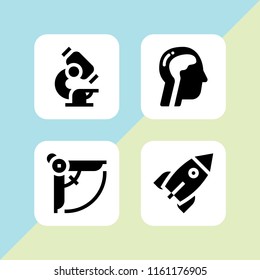discovery icon. 4 discovery set with biology, compass, scientific and rocket vector icons for web and mobile app