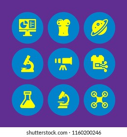 discovery icon. 9 discovery set with drone, lab microscope, sci fi and microscope vector icons for web and mobile app