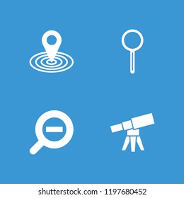 Discovery icon. collection of 4 discovery filled icons such as map location, magnifier, zoom out. editable discovery icons for web and mobile.
