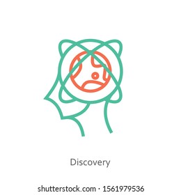 Discovery icon concept in the drawing of human brain isolated on white background, vector and illustration.