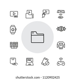 Discovery icons. Set of  line icons. Video content, data exchange, online service. Discovery concept. Vector illustration can be used for topics like digital device, multimedia, apps.
