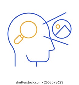 Descubrimiento: lupa que representa la exploración y el descubrimiento del conocimiento. Icono de Vector