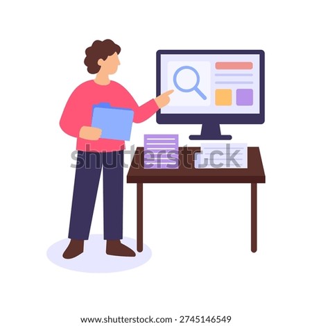 Discovery Requests, requesting evidence during litigation process, Flat vector character illustration