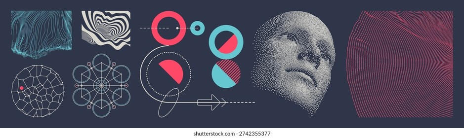 Discovery, studying and learning concept. A person thinks and makes a choice. Scientific illustration. Simple geometric scheme. Vector for banner, poster, cover, brochure, presentation, etc. 