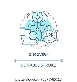 Discovery turquoise concept icon. Finding new online resources. Layer of metaverse abstract idea thin line illustration. Isolated outline drawing. Editable stroke. Arial, Myriad Pro-Bold fonts used