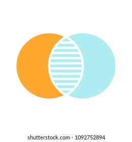 Discrete maths glyph color icon. Overlapping circles. Intersection. Venn diagram. Silhouette symbol on white background with no outline. Negative space. Vector illustration