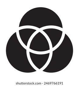 Discrete maths glyph color icon. Overlapping circles. Intersection. Venn diagram. Venn diagram with 3 overlapping circles set. Piramid and Upside down. Flat design  colors. 7891